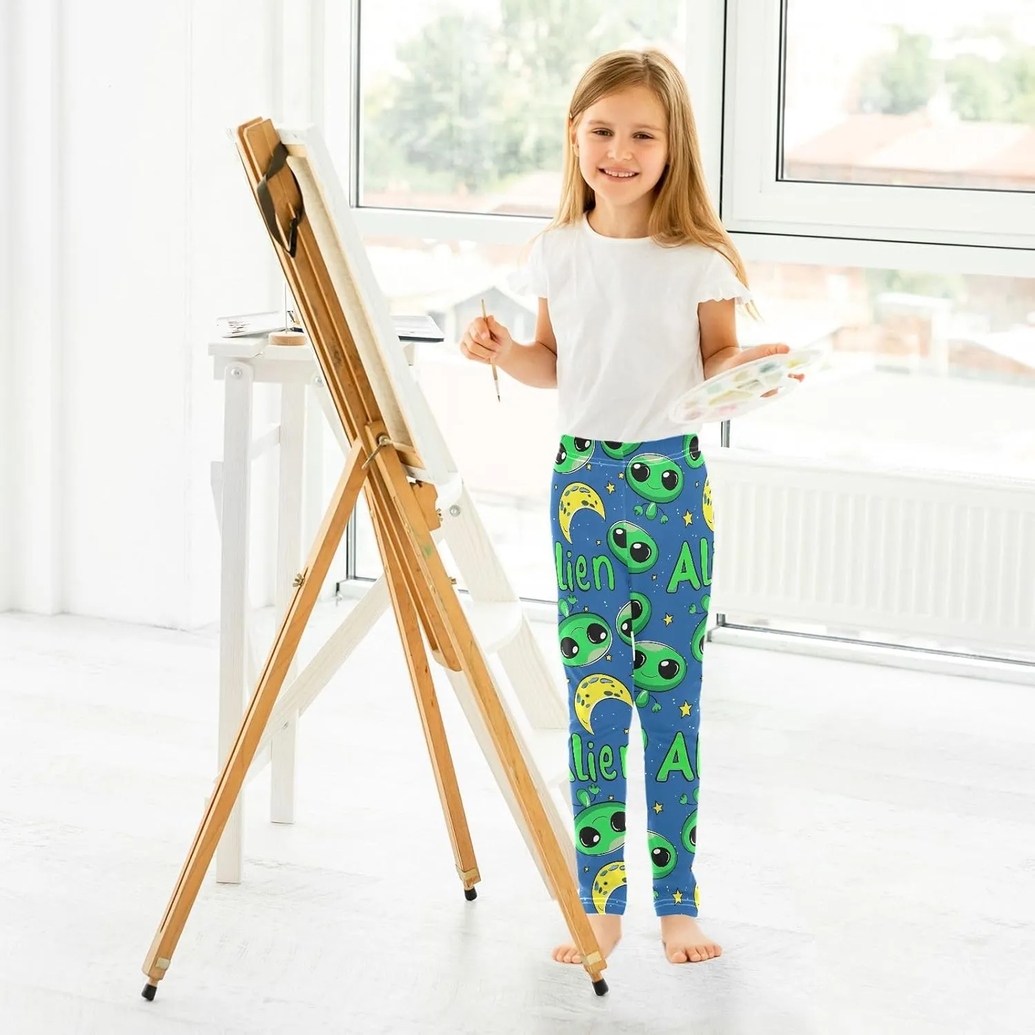J JOYSAY Lovely Aliens Moon Girls Leggings Girls' Printed Leggings