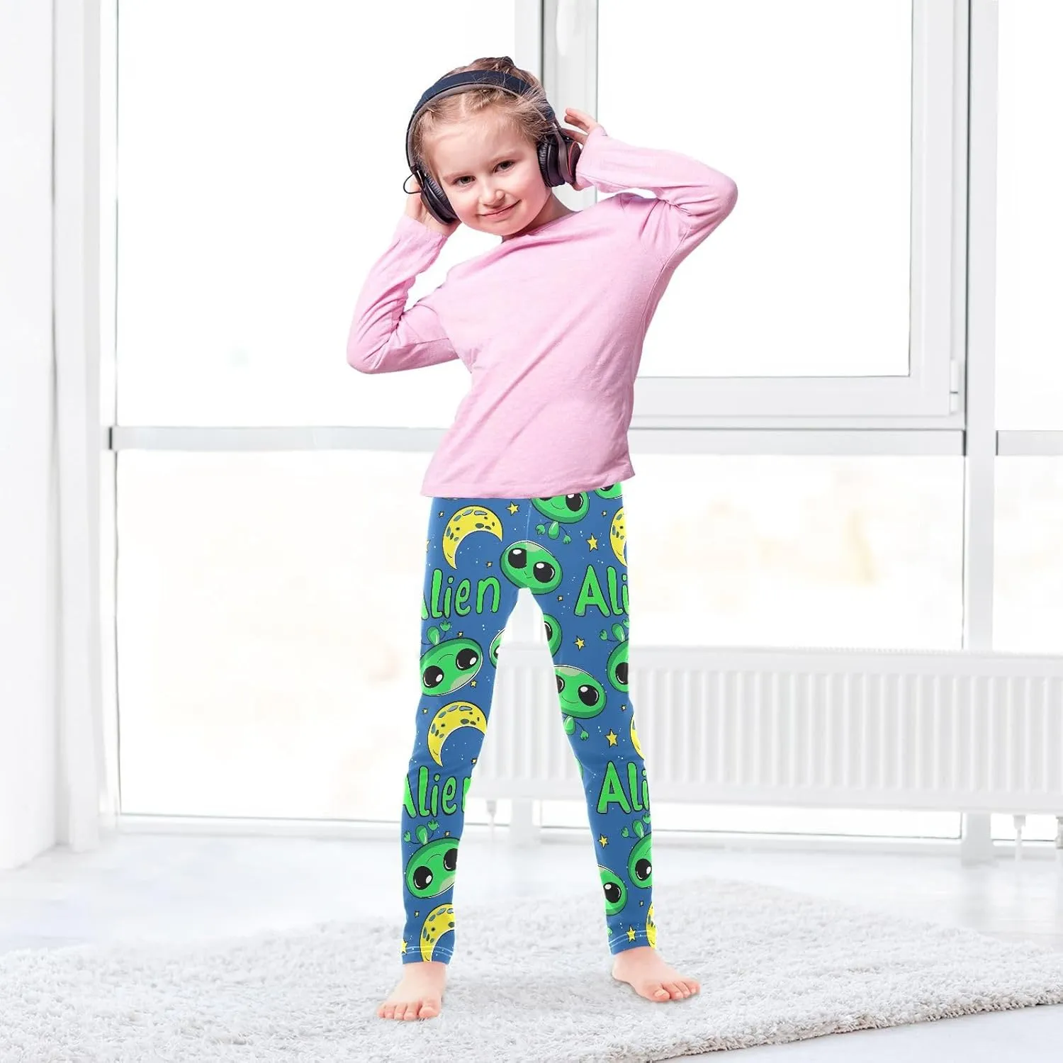 J JOYSAY Lovely Aliens Moon Girls Leggings Girls' Printed Leggings