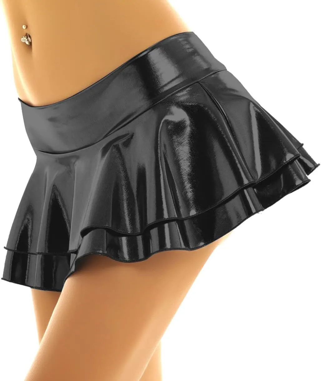 JEATHA Women's Shiny Novelty Metallic Pleated Mini Skirt Rave Dance Clubwear Miniskirt Dancewear