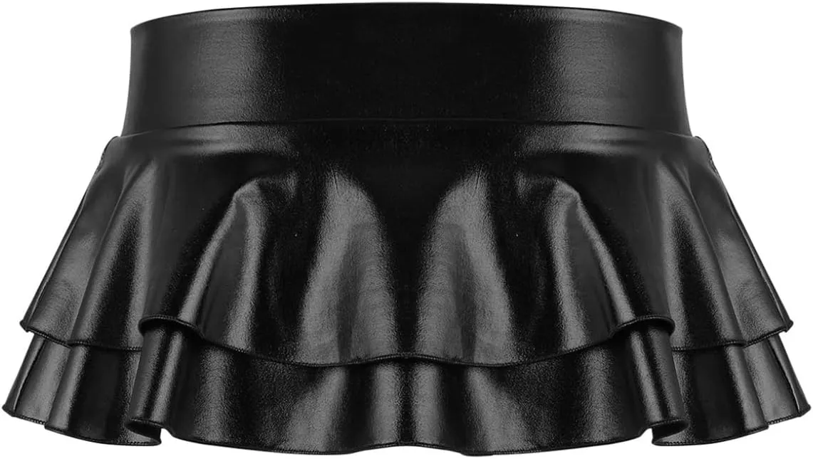 JEATHA Women's Shiny Novelty Metallic Pleated Mini Skirt Rave Dance Clubwear Miniskirt Dancewear