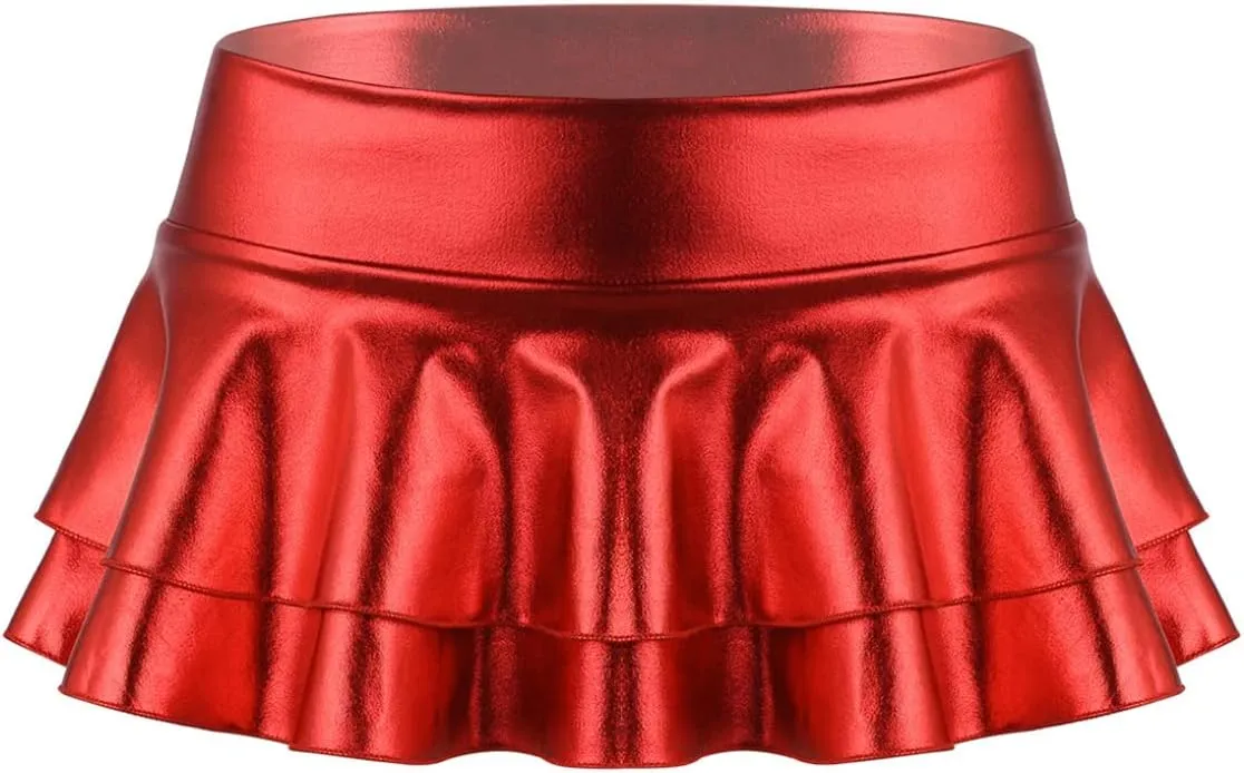 JEATHA Women's Shiny Novelty Metallic Pleated Mini Skirt Rave Dance Clubwear Miniskirt Dancewear