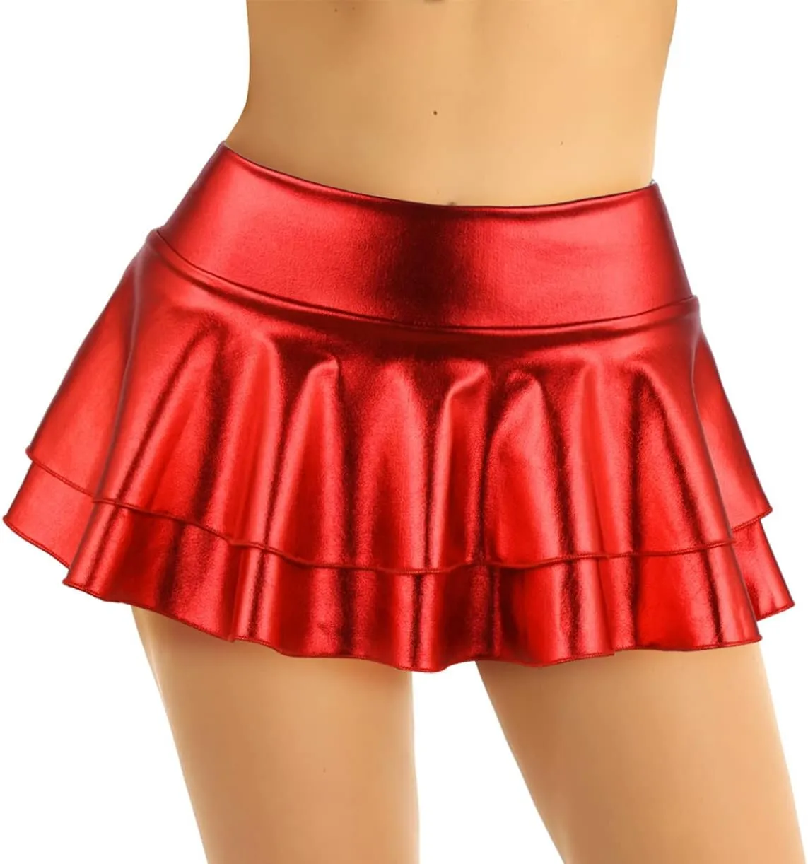 JEATHA Women's Shiny Novelty Metallic Pleated Mini Skirt Rave Dance Clubwear Miniskirt Dancewear