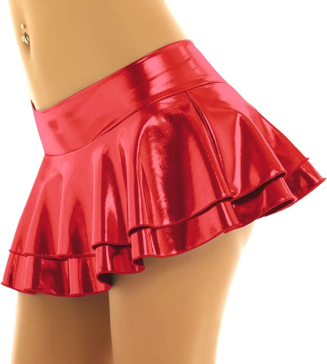 JEATHA Women's Shiny Novelty Metallic Pleated Mini Skirt Rave Dance Clubwear Miniskirt Dancewear