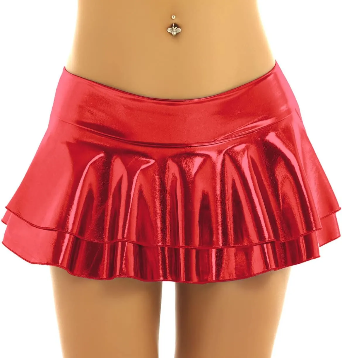 JEATHA Women's Shiny Novelty Metallic Pleated Mini Skirt Rave Dance Clubwear Miniskirt Dancewear