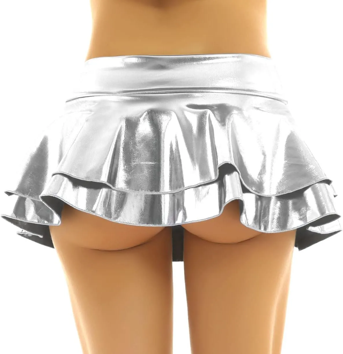 JEATHA Women's Shiny Novelty Metallic Pleated Mini Skirt Rave Dance Clubwear Miniskirt Dancewear