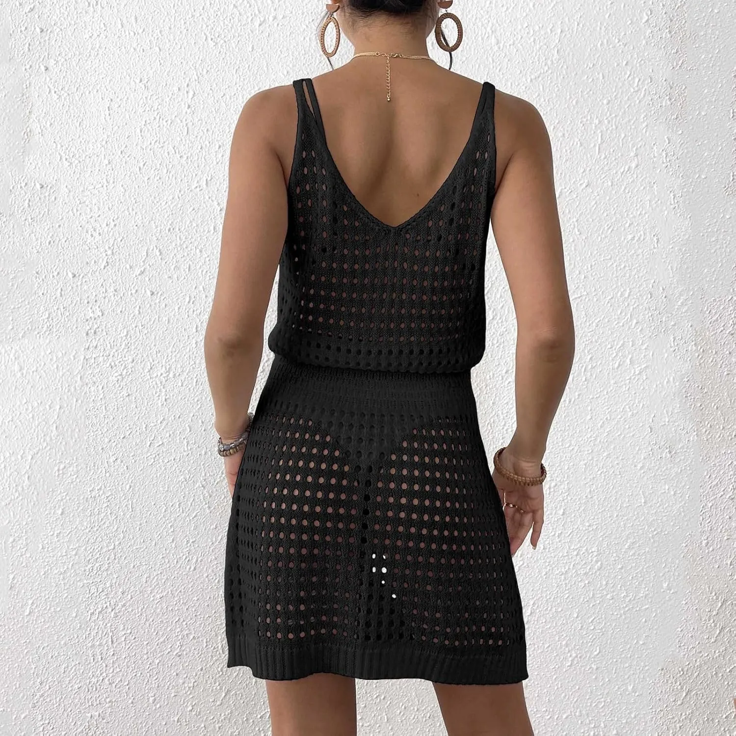JOAU Summer Crochet Hollow Out Knit Beach Bathing Suit Swim Cover Ups Cruise Outfits Vacation Mini Dresses for Women 2025