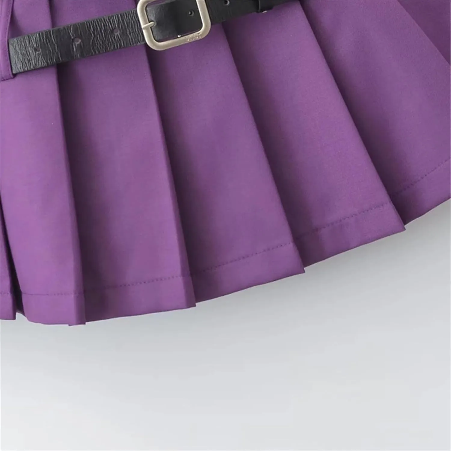 Joe Wenko Women's Double Belted Pleated Skirt Casual Low Waist A Line Short Mini Skirts