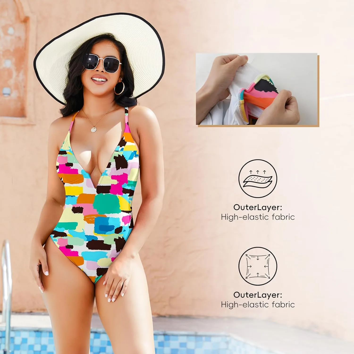 JOYSHAPER Women's One-Pieces Swimsuits for Tummy Control Bathing Suits Deep V Neck Swimsuits Cover-Ups Bodysuits