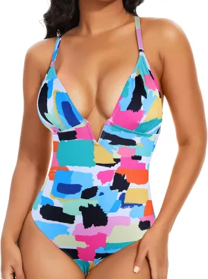 JOYSHAPER Women's One-Pieces Swimsuits for Tummy Control Bathing Suits Deep V Neck Swimsuits Cover-Ups Bodysuits