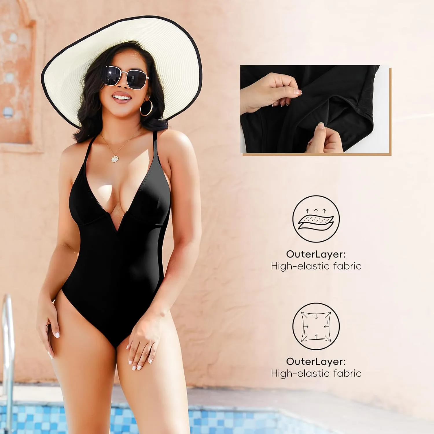 JOYSHAPER Women's One-Pieces Swimsuits for Tummy Control Bathing Suits Deep V Neck Swimsuits Cover-Ups Bodysuits