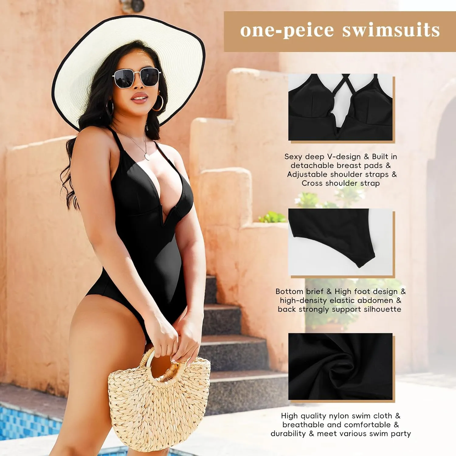 JOYSHAPER Women's One-Pieces Swimsuits for Tummy Control Bathing Suits Deep V Neck Swimsuits Cover-Ups Bodysuits