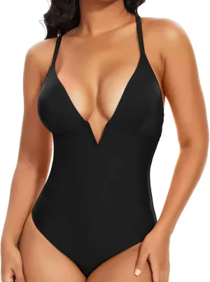 JOYSHAPER Women's One-Pieces Swimsuits for Tummy Control Bathing Suits Deep V Neck Swimsuits Cover-Ups Bodysuits