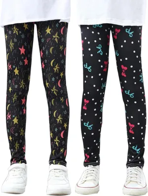 Kiench Girls Printed Leggings Pack of 2 Stretch Yoga Pants for Kids 2-11 Years