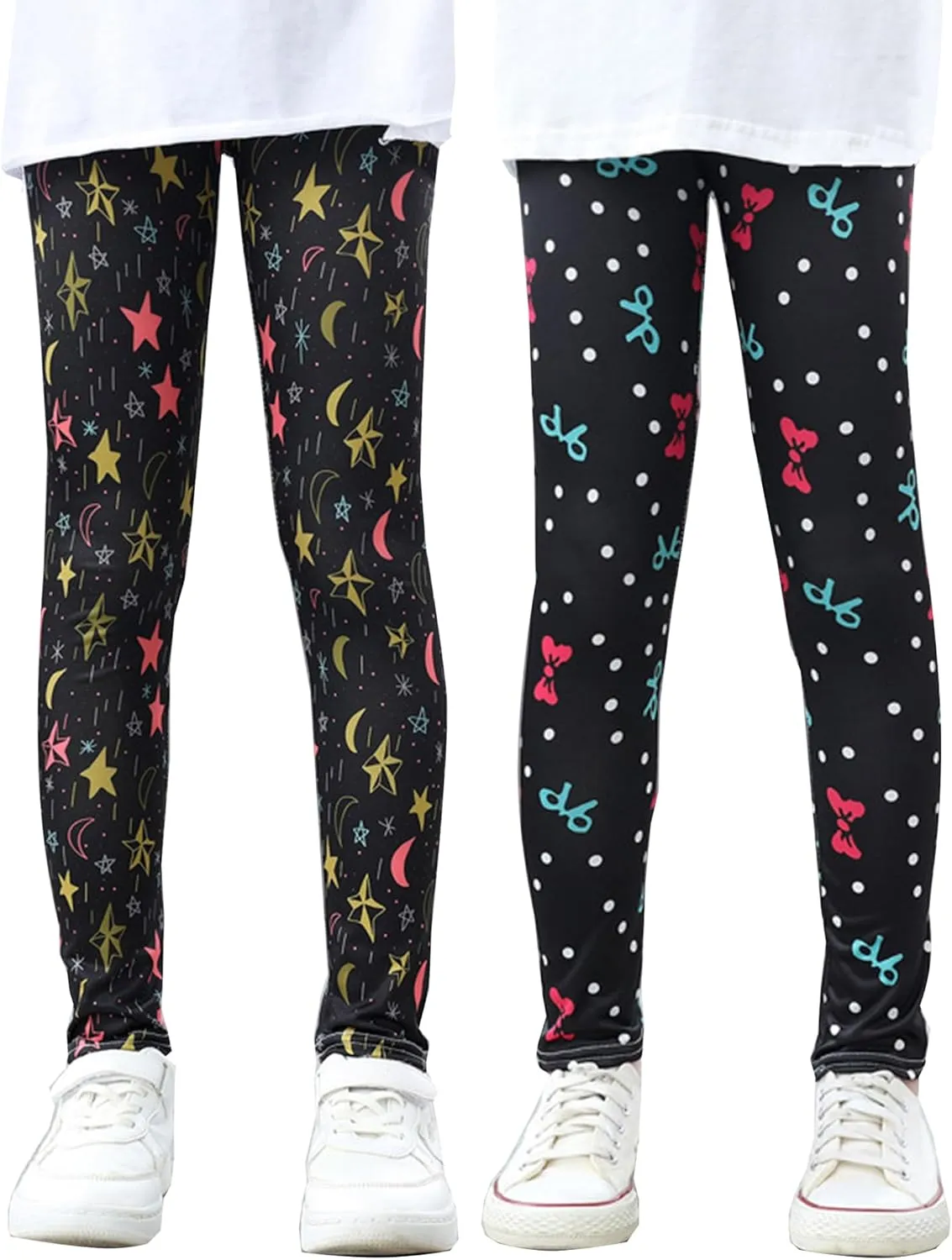 Kiench Girls Printed Leggings Pack of 2 Stretch Yoga Pants for Kids 2-11 Years
