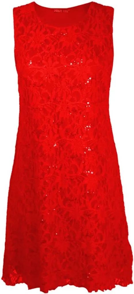Ladies Womens Plus Size Lace Sequin Party Peplum Top or Dress Sizes 10-24