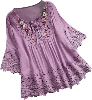 Linen Shirts for Women Summer Cotton Linen Plain Long Sleeve Tunic Tops Casual Loose Fit Beach V-Neck Tee Tops
