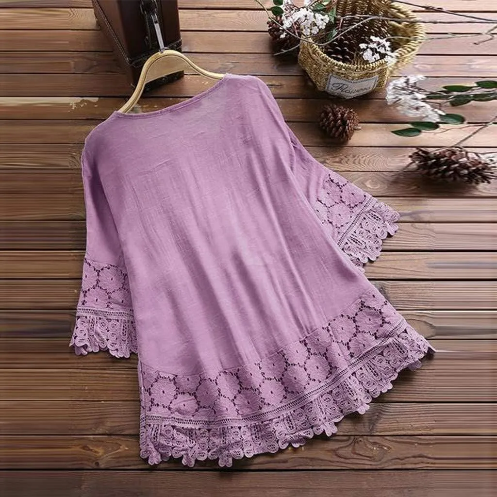 Linen Shirts for Women Summer Cotton Linen Plain Long Sleeve Tunic Tops Casual Loose Fit Beach V-Neck Tee Tops