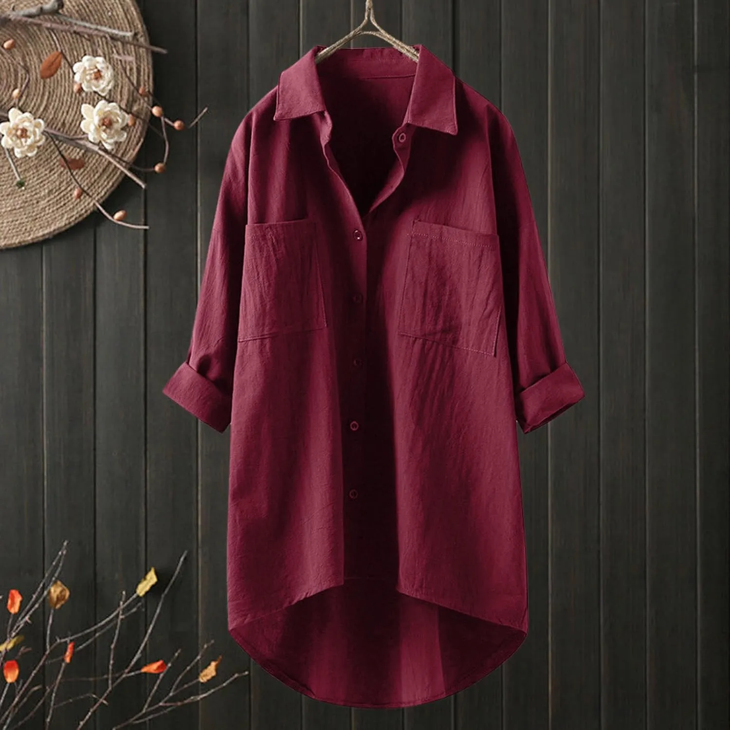 Linen Tops for Women Oversized Crewneck Summer Short Sleeve Cotton Linen Tee Shirt Plain Casual Henley Blouse