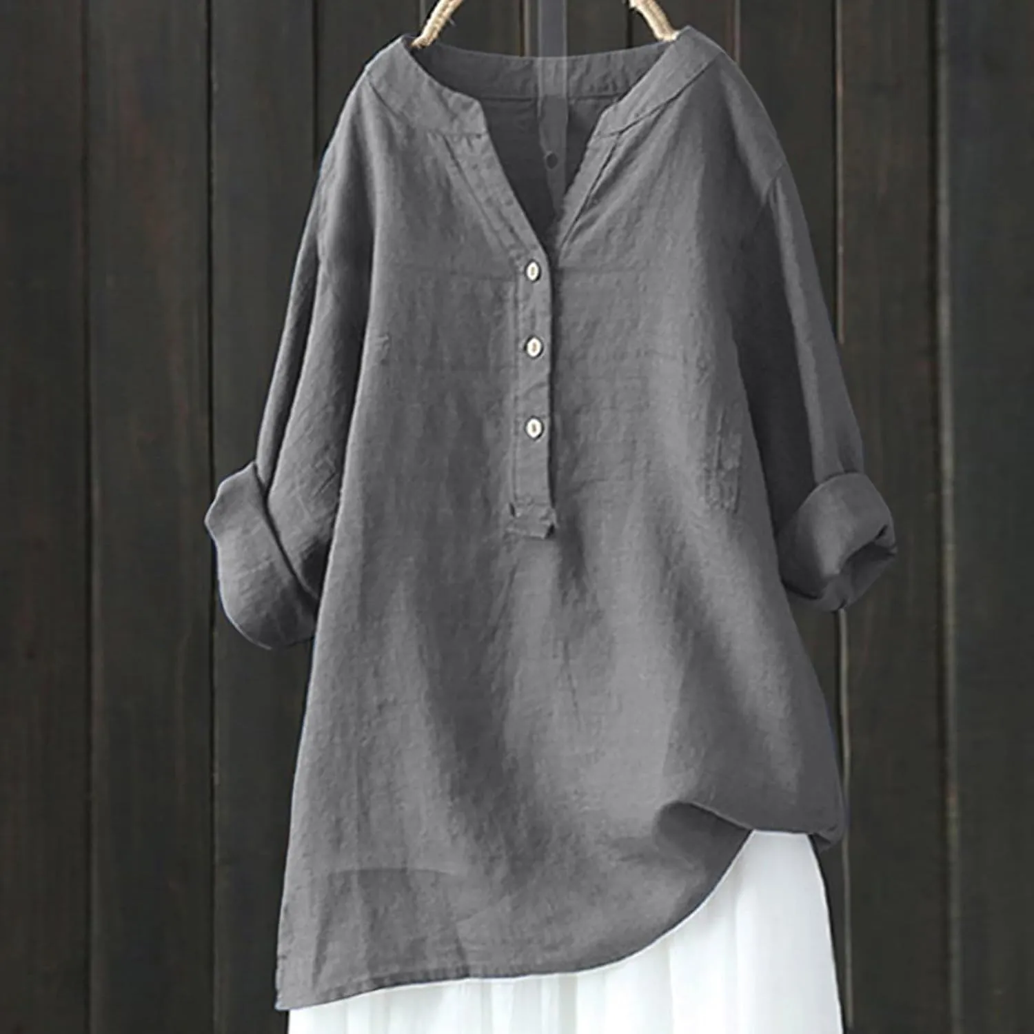 Linen Tops for Women Oversized Crewneck Summer Short Sleeve Linen Tee Shirts Buttons Casual Comfy Blouse Tops