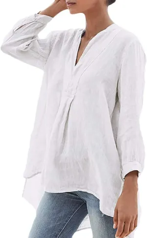 Linen Tops for Women Oversized Crewneck Summer Short Sleeve Linen Tee Shirts Plain Casual Beach Blouse