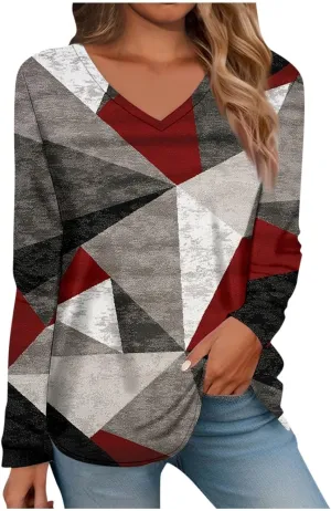 Long Sleeve Shirts for Women 2024 V Neck Boho Dressy Casual Tops Lightweight Sweatshirts Pullover Going out Fashion Blouses