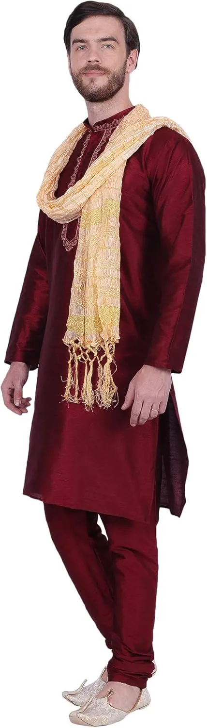 Maple Clothing Kurta Pajama Set Men's Indian Ethnic Wedding Party Dress Art Silk
