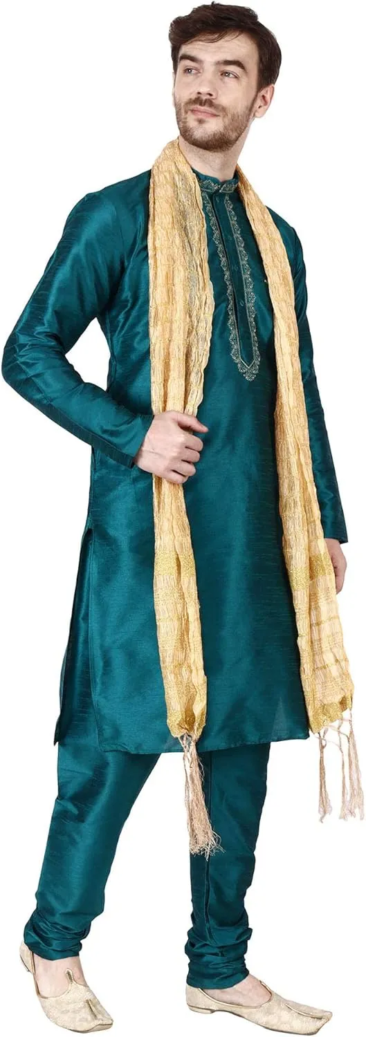 Maple Clothing Kurta Pajama Set Men's Indian Ethnic Wedding Party Dress Art Silk