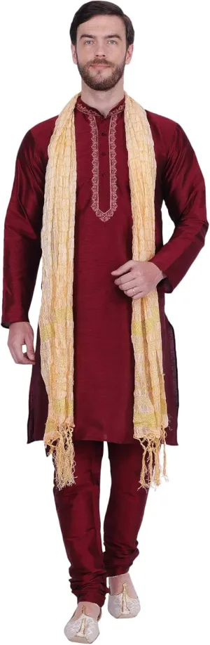 Maple Clothing Kurta Pajama Set Men's Indian Ethnic Wedding Party Dress Art Silk