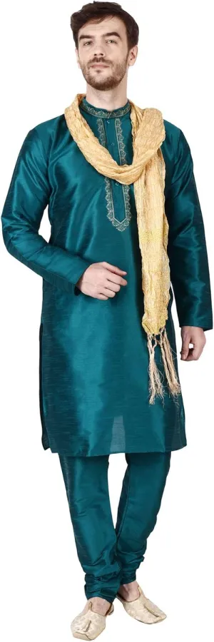 Maple Clothing Kurta Pajama Set Men's Indian Ethnic Wedding Party Dress Art Silk