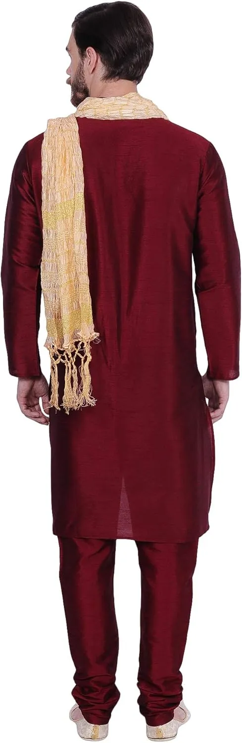 Maple Clothing Kurta Pajama Set Men's Indian Ethnic Wedding Party Dress Art Silk