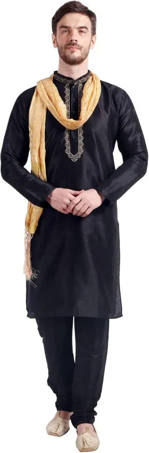 Maple Clothing Kurta Pajama Set Men's Indian Ethnic Wedding Party Dress Art Silk