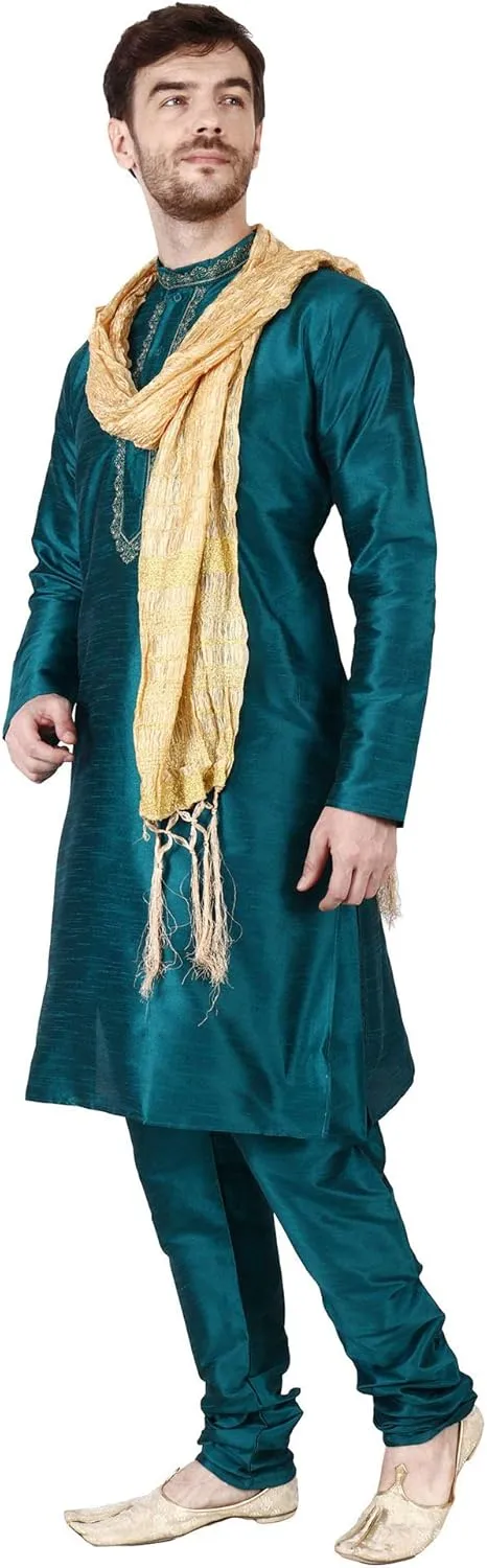 Maple Clothing Kurta Pajama Set Men's Indian Ethnic Wedding Party Dress Art Silk