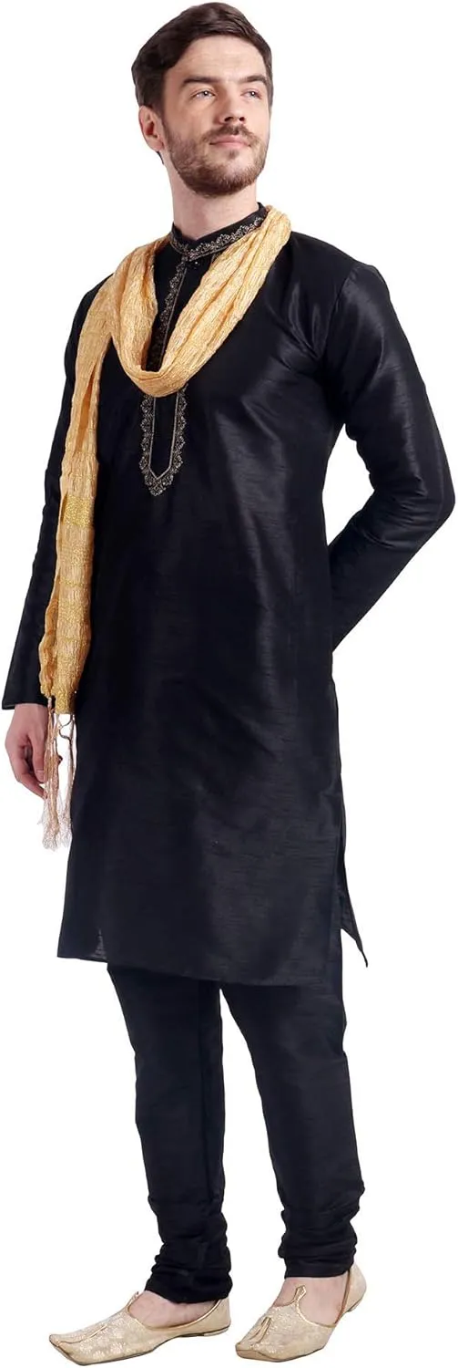 Maple Clothing Kurta Pajama Set Men's Indian Ethnic Wedding Party Dress Art Silk