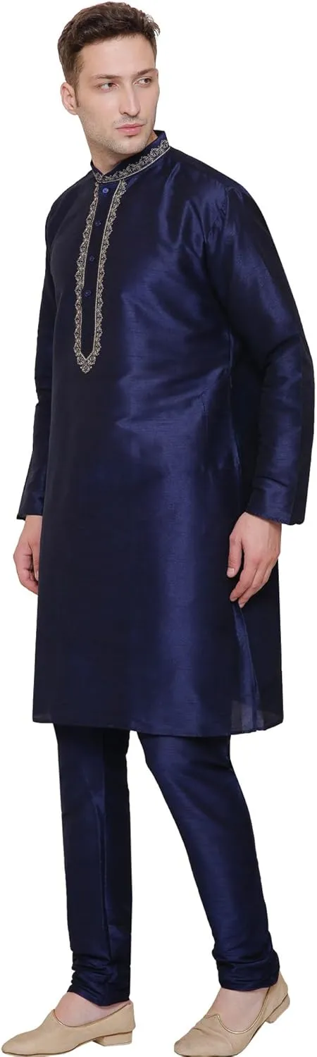 Maple Clothing Kurta Pajama Set Men's Indian Ethnic Wedding Party Dress Art Silk