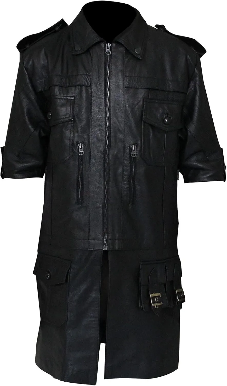 Mens Final Fantasy 5 Noctis Classic Party Wear Black Faux Leather Trench Coat & Jacket
