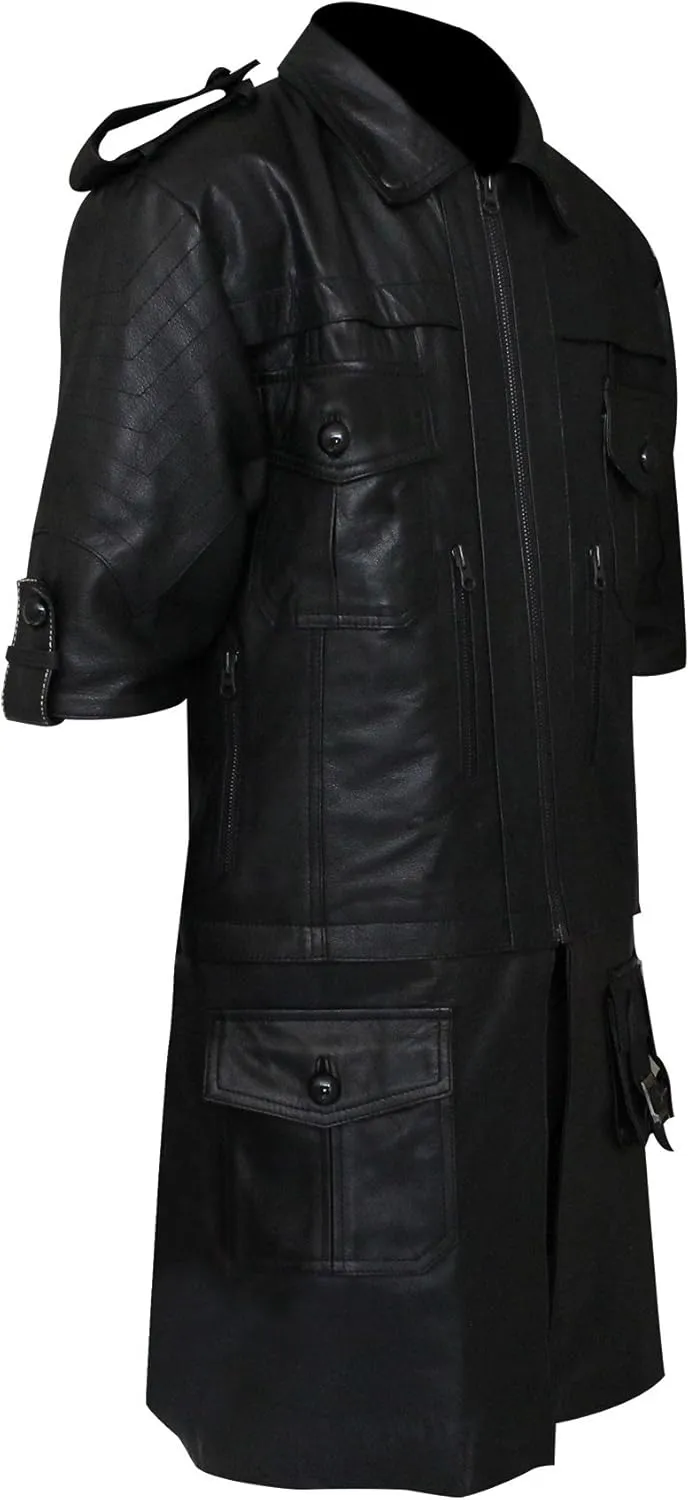 Mens Final Fantasy 5 Noctis Classic Party Wear Black Faux Leather Trench Coat & Jacket