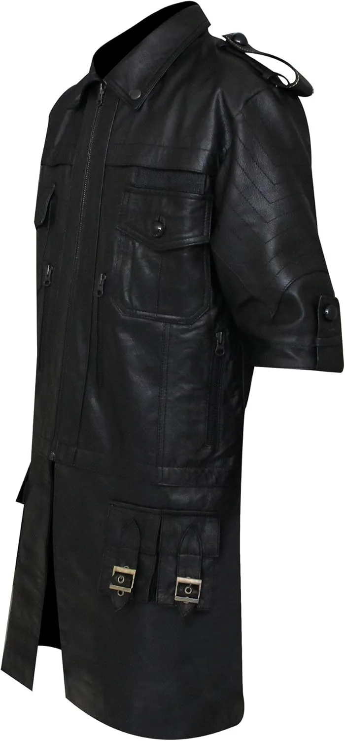 Mens Final Fantasy 5 Noctis Classic Party Wear Black Faux Leather Trench Coat & Jacket
