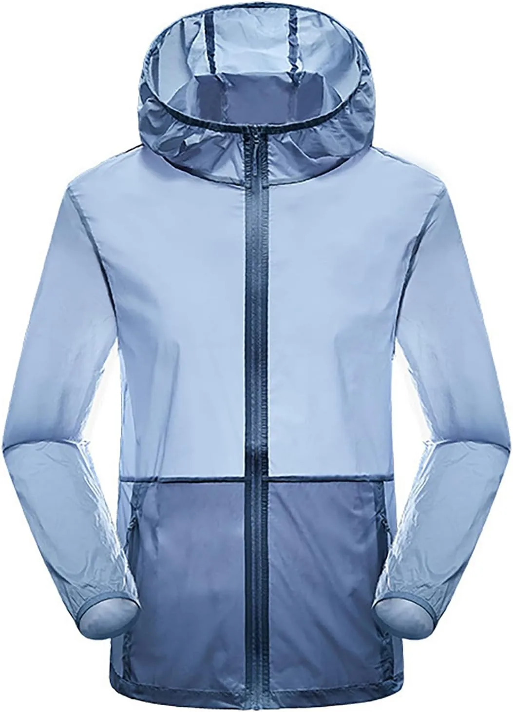 Mens Outdoor Long Sleeve Full Zip Lightweight UPF 50  Sun Protection Hiking Fishing Active Hoodie Shirts with Pockets