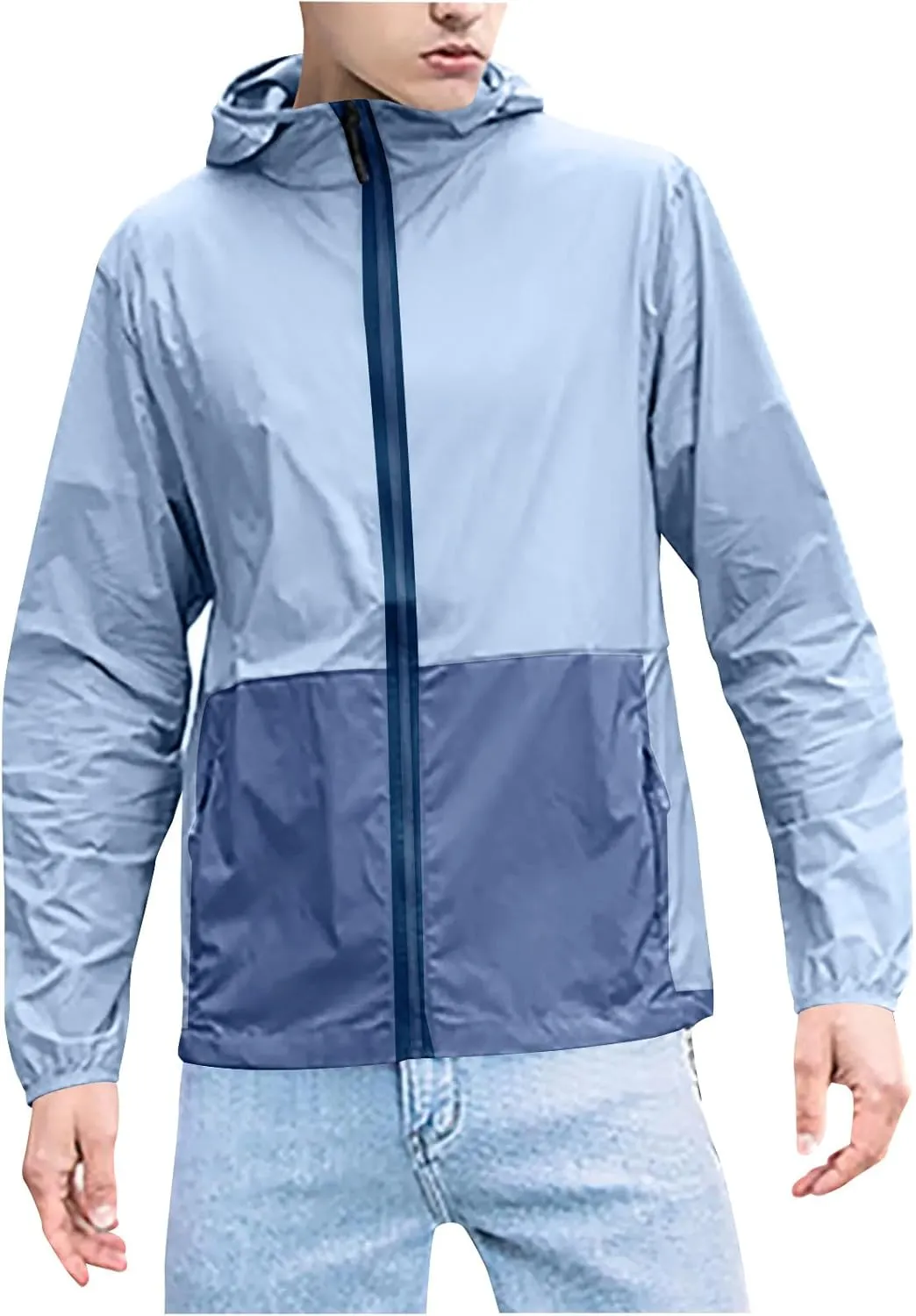 Mens Outdoor Long Sleeve Full Zip Lightweight UPF 50  Sun Protection Hiking Fishing Active Hoodie Shirts with Pockets