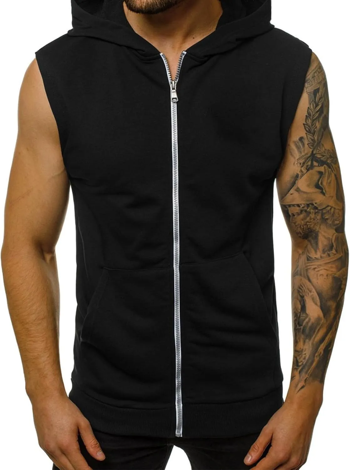 Mens Workout Hooded Tank Tops Trendy Zip Up Bodybuilding Fitness Muscle T Shirt Summer Sleeveless Gym Workout Hoodie