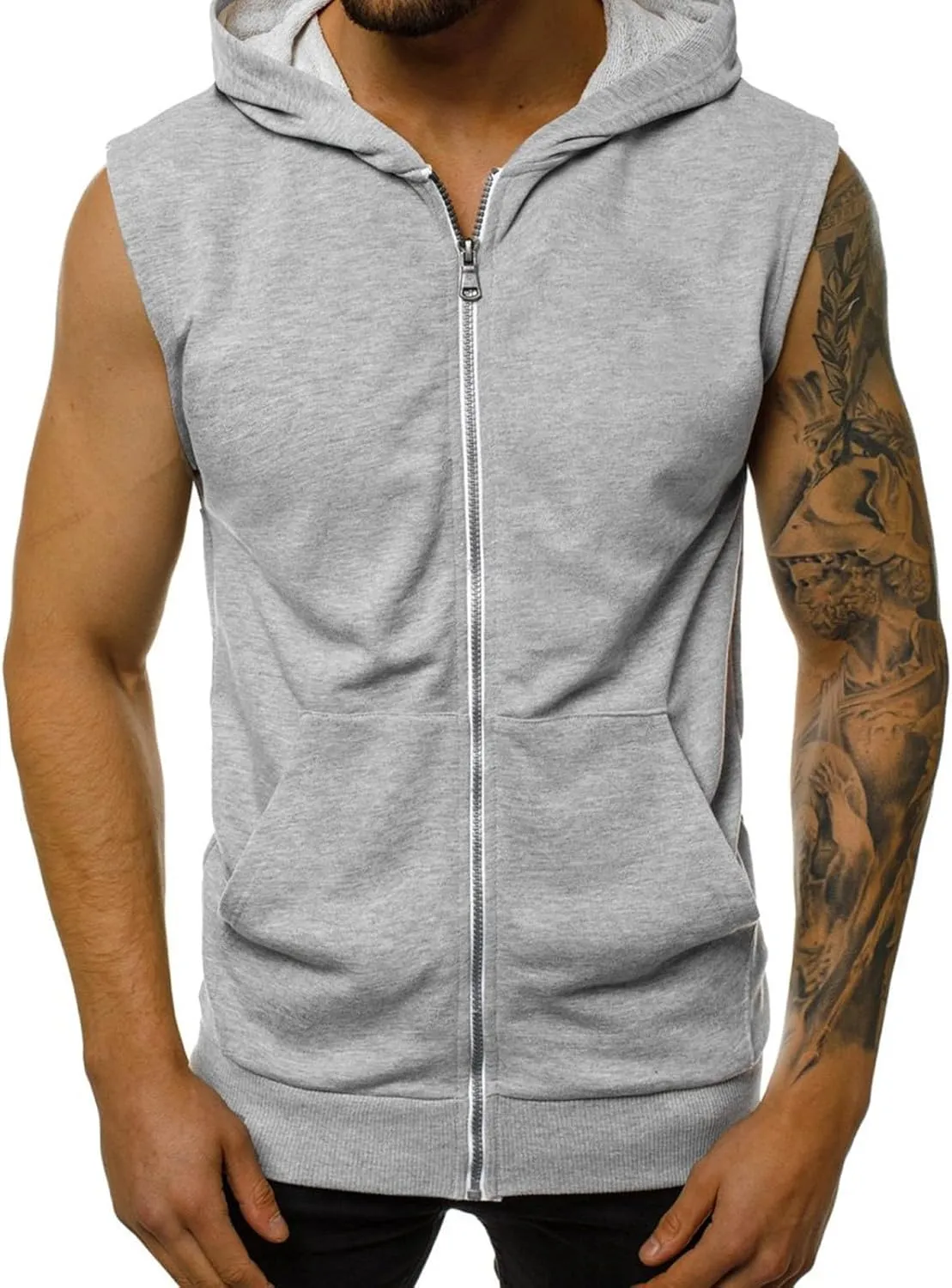 Mens Workout Hooded Tank Tops Trendy Zip Up Bodybuilding Fitness Muscle T Shirt Summer Sleeveless Gym Workout Hoodie