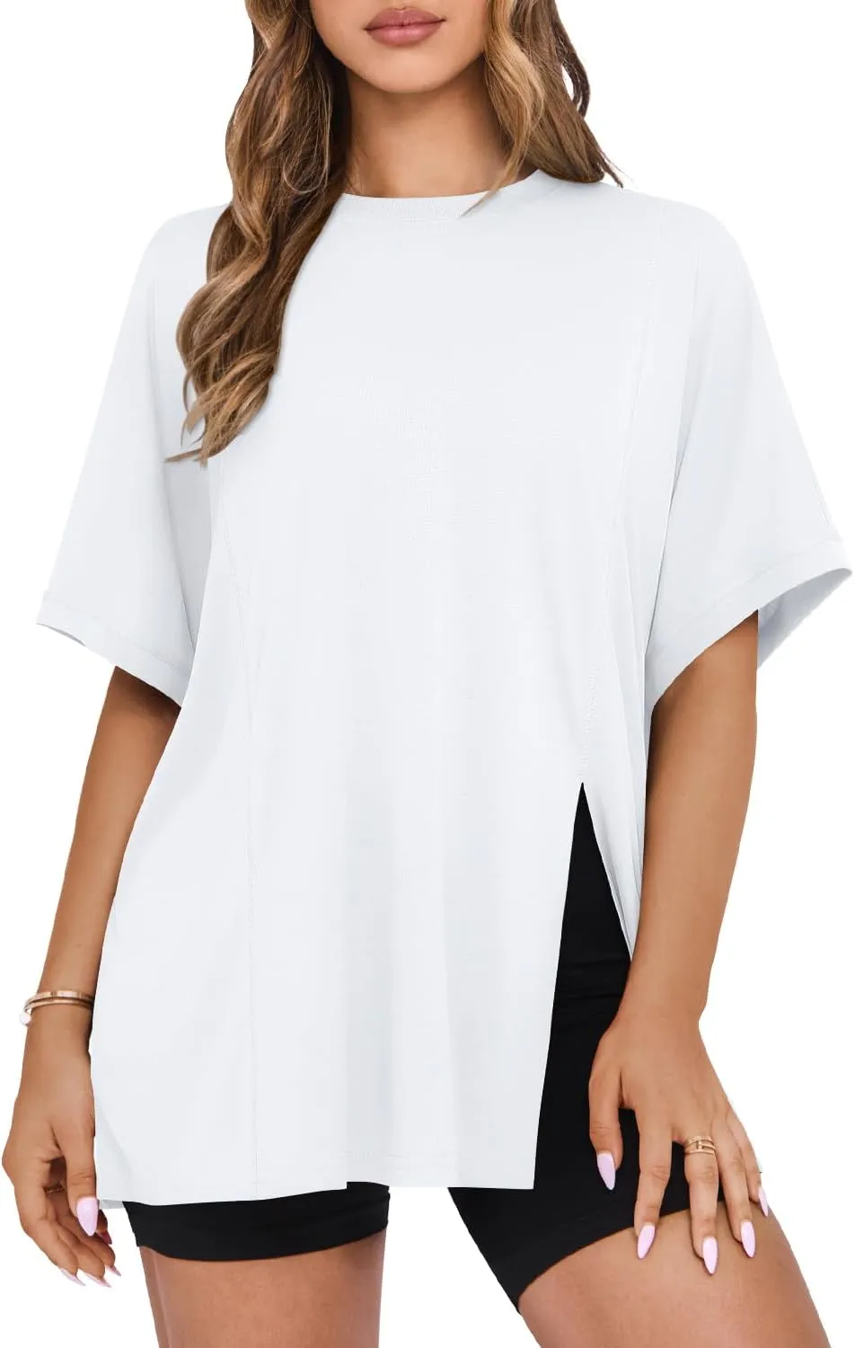 MIHOLL Women's Short Sleeve T Shirts Open Back 2025 Summer Crew Neck Tops Oversized Workout Shirt