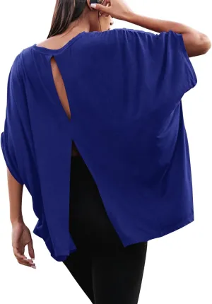 MIHOLL Women's Short Sleeve T Shirts Open Back 2025 Summer Crew Neck Tops Oversized Workout Shirt