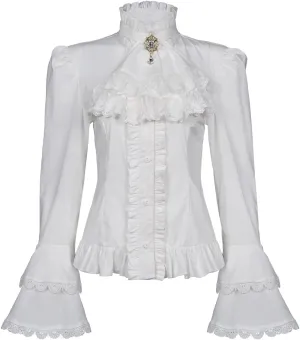 Mingyuezai Victorian Blouse Womens Gothic Pirate Shirt Vintage Long Sleeve Lotus Ruffle Tops