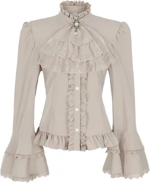 Mingyuezai Victorian Blouse Womens Gothic Pirate Shirt Vintage Long Sleeve Lotus Ruffle Tops