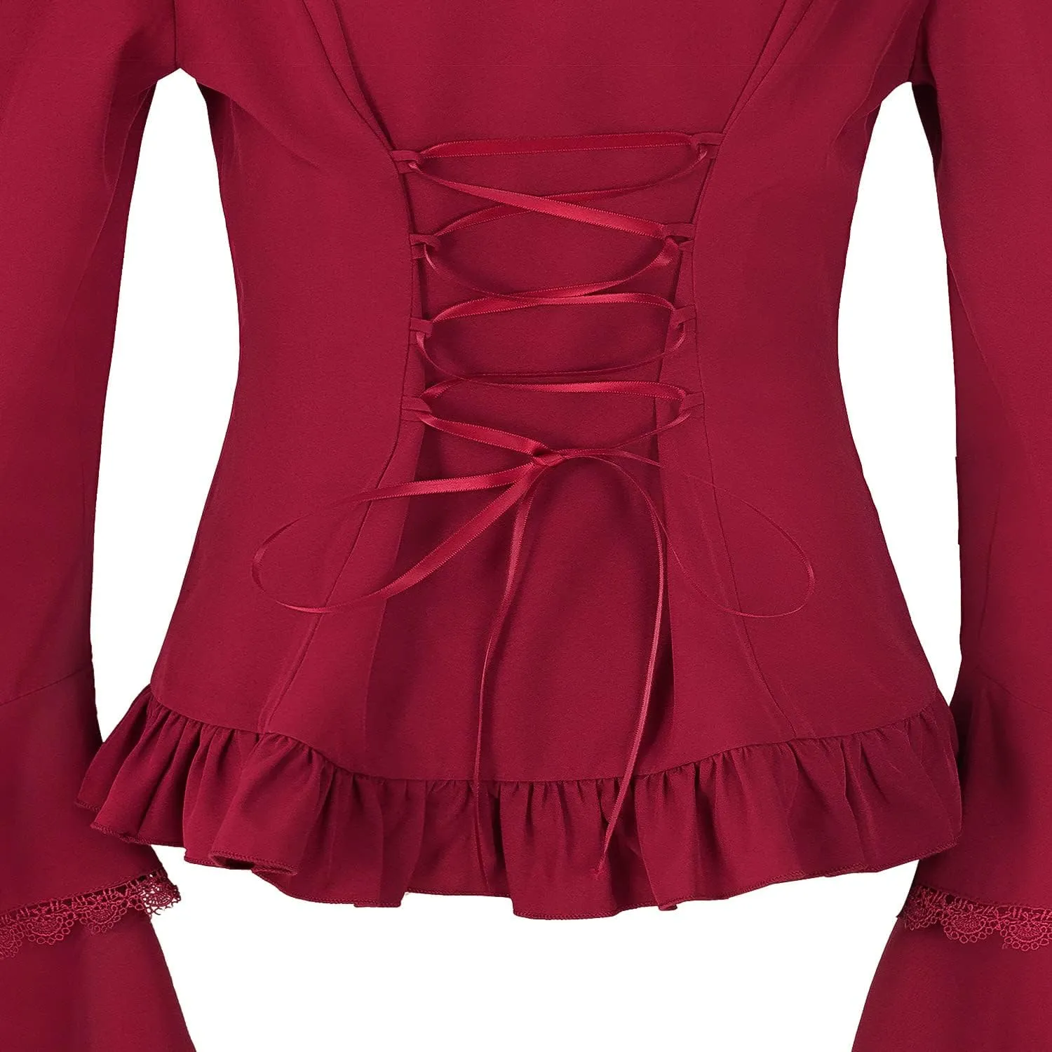 Mingyuezai Victorian Blouse Womens Gothic Pirate Shirt Vintage Long Sleeve Lotus Ruffle Tops