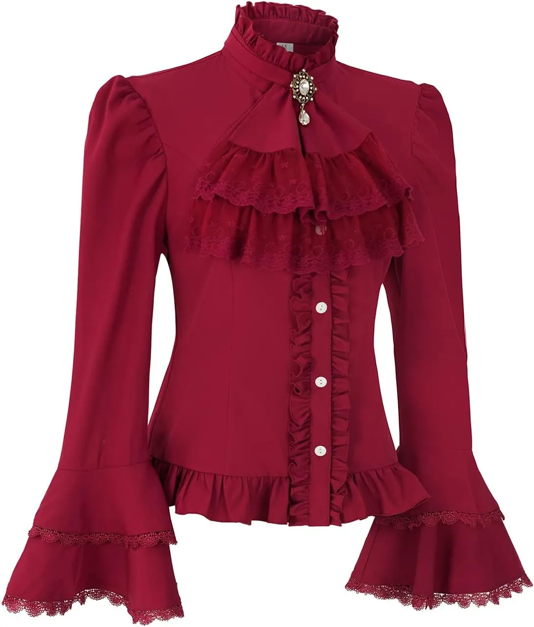 Mingyuezai Victorian Blouse Womens Gothic Pirate Shirt Vintage Long Sleeve Lotus Ruffle Tops