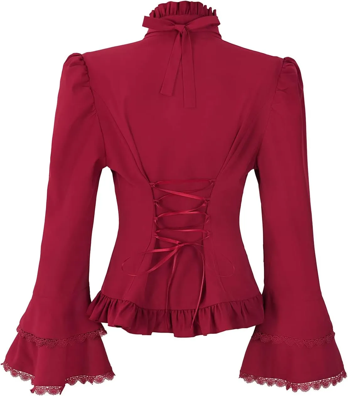 Mingyuezai Victorian Blouse Womens Gothic Pirate Shirt Vintage Long Sleeve Lotus Ruffle Tops