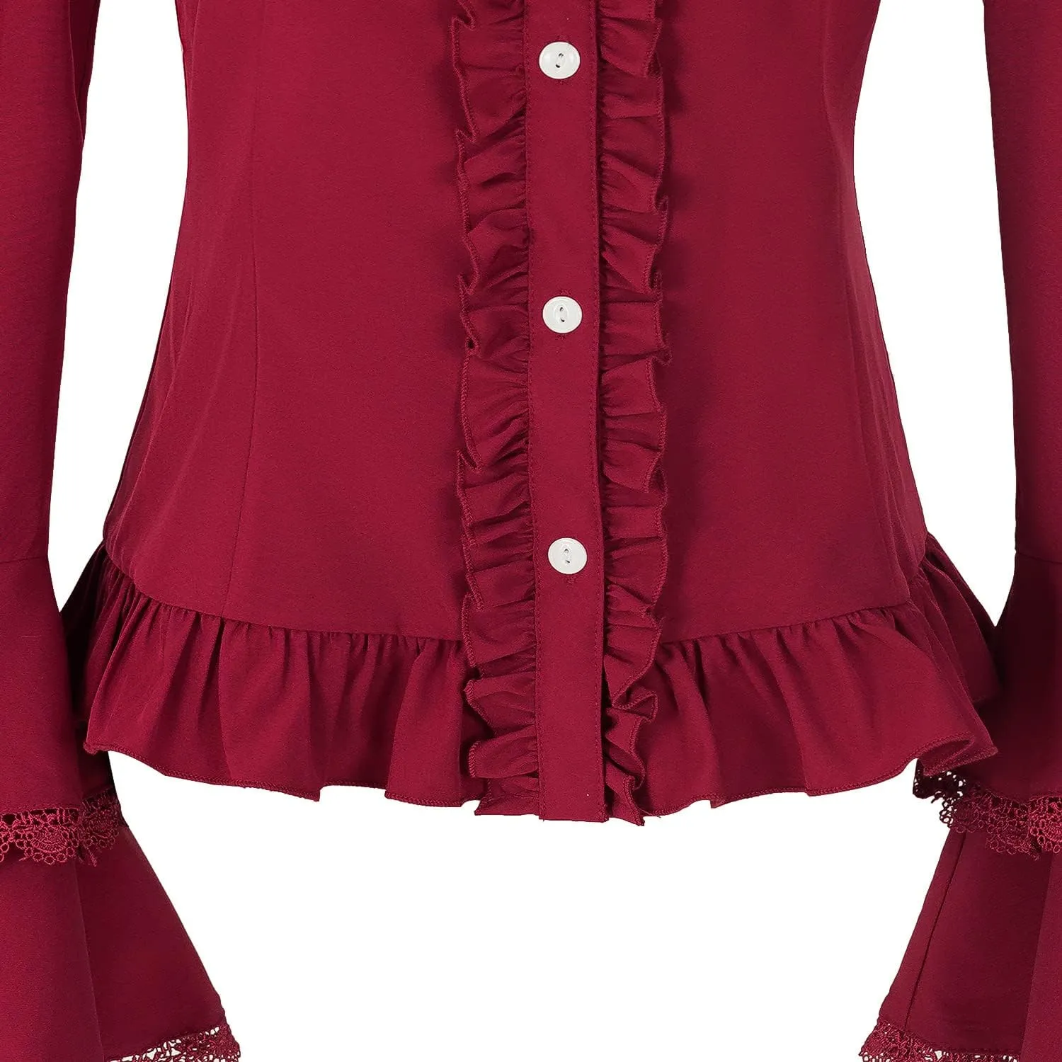Mingyuezai Victorian Blouse Womens Gothic Pirate Shirt Vintage Long Sleeve Lotus Ruffle Tops