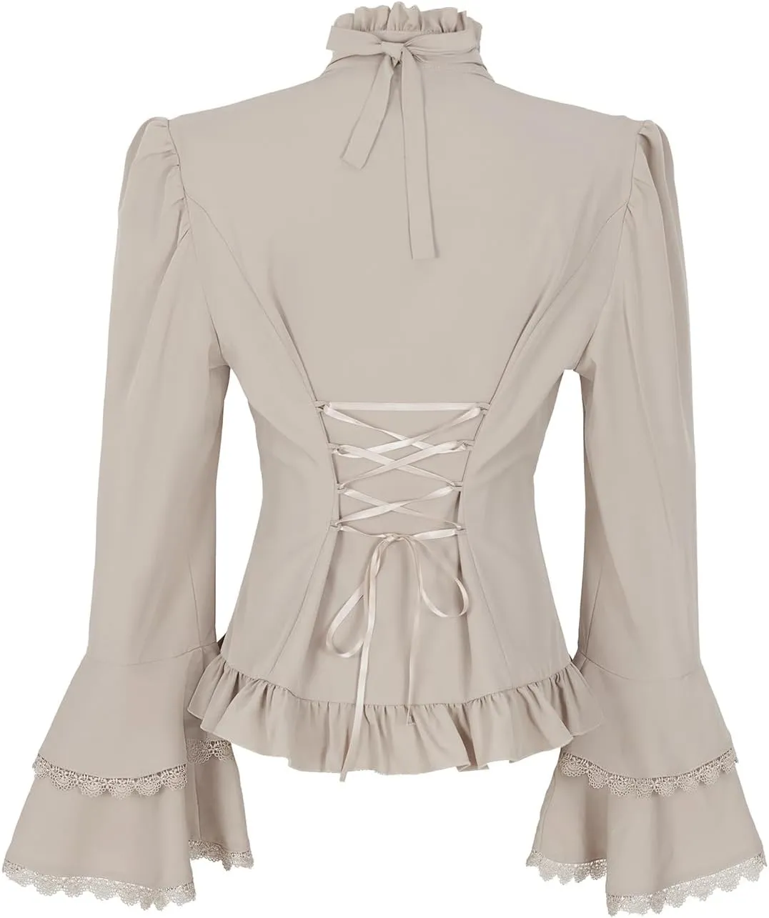 Mingyuezai Victorian Blouse Womens Gothic Pirate Shirt Vintage Long Sleeve Lotus Ruffle Tops